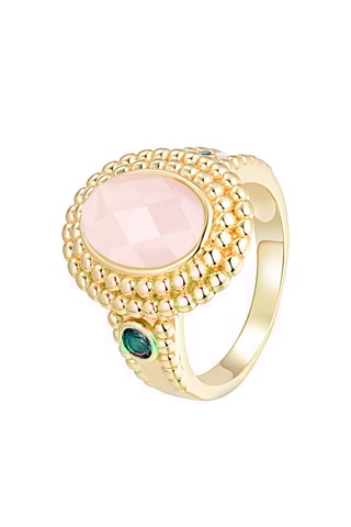 Anillo - Plata chapada en oro amarillo y cuarzo rosa