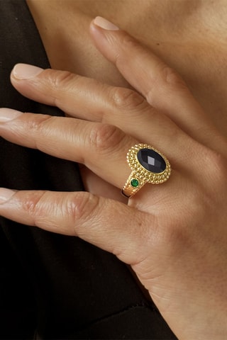 Anillo - Plata chapada en oro amarillo y ónice