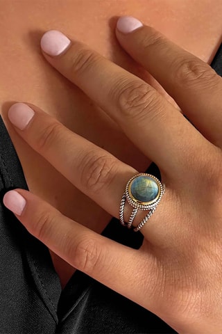 Anillo - Plata, plata chapada en oro amarillo y labradorita