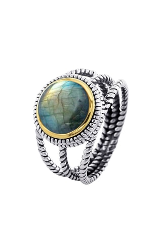 Anillo - Plata, plata chapada en oro amarillo y labradorita