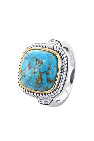 Anillo - Plata, Plata chapada en oro amarillo y turquesa 