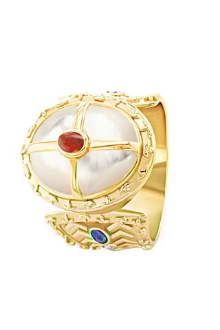 Anillo - Plata chapada en oro amarillo, granate, zafiro y nácar