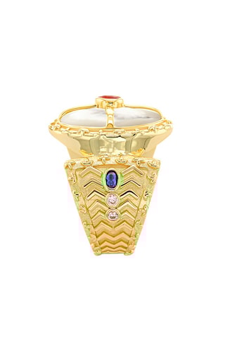 Anillo - Plata chapada en oro amarillo, granate, zafiro y nácar