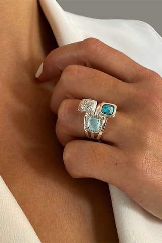Anillo Plata, calcedonia y turquesa