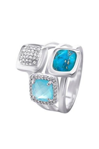 Anillo Plata, calcedonia y turquesa