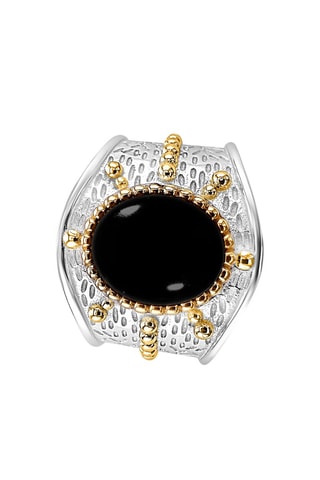 Anillo - Plata, plata chapada en oro y ónice