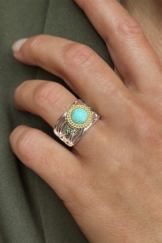 Anillo - Plata, plata chapada en oro amarillo y amazonita