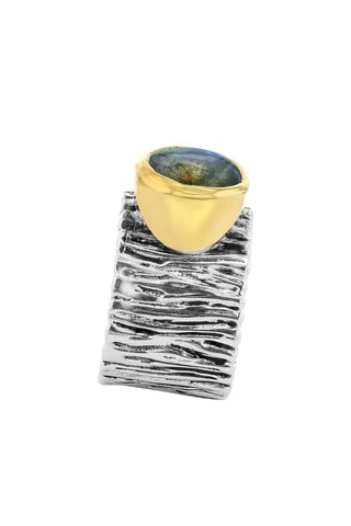 Anillo - Plata, plata chapada en oro amarillo y labradorita