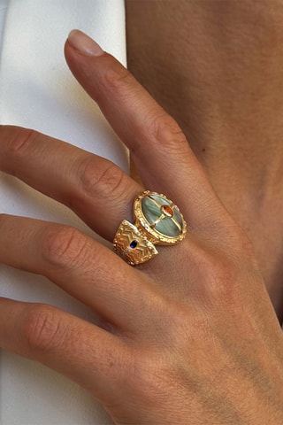 Anillo - Plata chapada en oro amarillo, granate, zafiro y labradorita