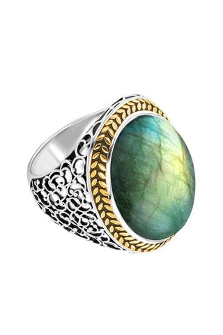 Bague - Argent, argent plaqué or jaune et labradorite
