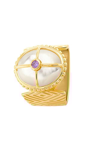 Anillo - Plata chapada en oro amarillo, amatista y nácar