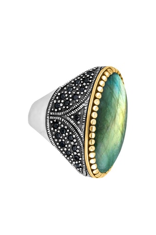 Bague - Argent, argent plaqué or jaune et labradorite