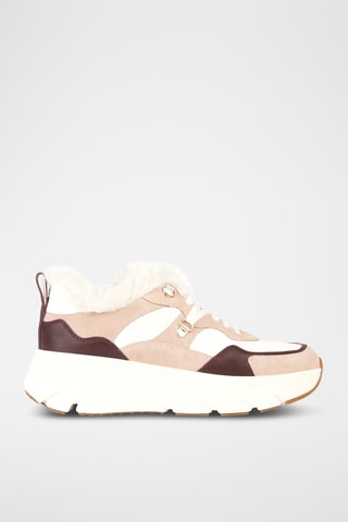 Gevoerde Leren Platform Sneakers Diamanta - Wit en Beige