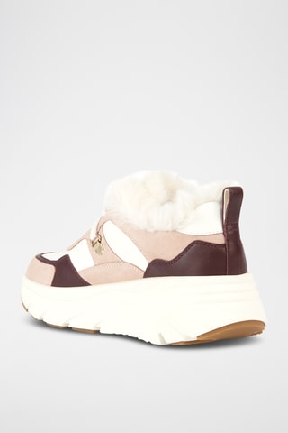 Gevoerde Leren Platform Sneakers Diamanta - Wit en Beige