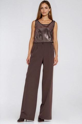 Pantalon wide legs taille haute - Marron