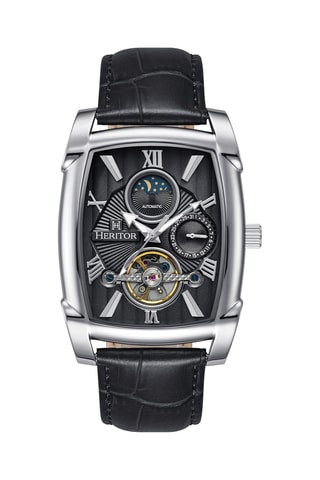 Relógio turbilhão automático de couro Valentin - Preto e prateado