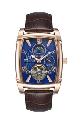 Relógio turbilhão automático de couro Valentin - Castanho e dourado