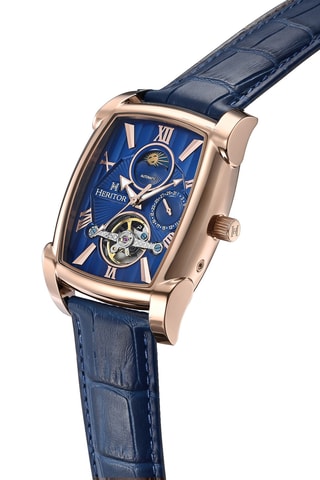 Relógio turbilhão automático de couro Valentin - Azul e dourado