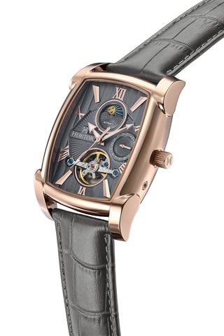 Relógio turbilhão automático de couro Valentin - Cinzento e dourado