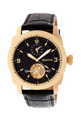 Leren Automatisch Horloge Helmsley Heritor - Chronograaf - Zwart en Goudkleurig
