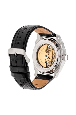 Leren Automatisch Skeletonhorloge Helmsley - Zwart en Zilverkleurig