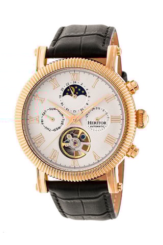 Relógio automático em couro Winston - Preto e dourado-rosa