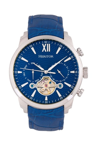 Leren Automatisch Horloge Arthur - Chronograaf - Blauw en Zilverkleurig