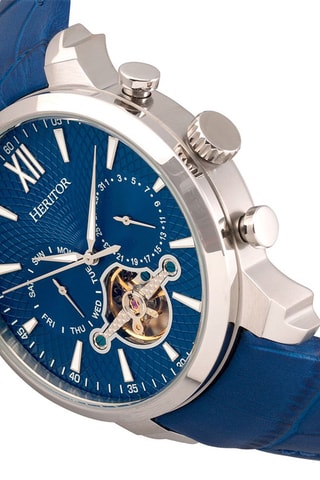 Leren Automatisch Horloge Arthur - Chronograaf - Blauw en Zilverkleurig