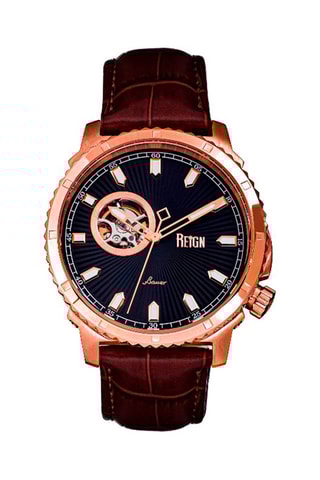 Relógio automático em couro Bauer Castanho e dourado rosa