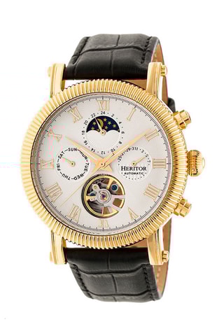 Leren Automatisch Horloge Winston - Zwart en Goudkleurig