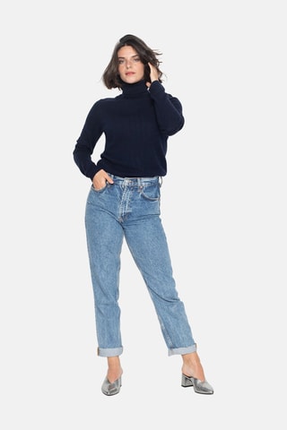 Pull Bise 100% cachemire, 2 fils - Col montant - Bleu marine