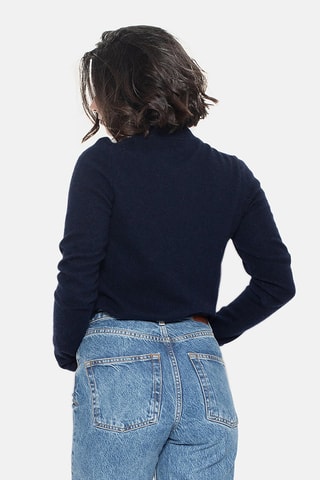 Pull Bise 100% cachemire, 2 fils - Col montant - Bleu marine