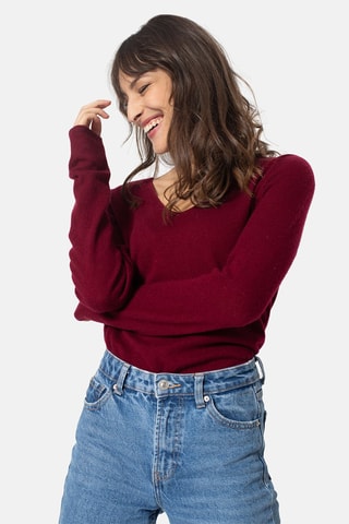 Pull Galise 100% cachemire, 2 fils - Col en V - Bordeaux