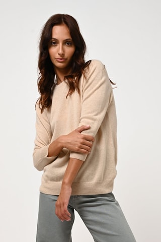 Pull Estaris 100% cachemire - Col rond boutonné dos - Sable