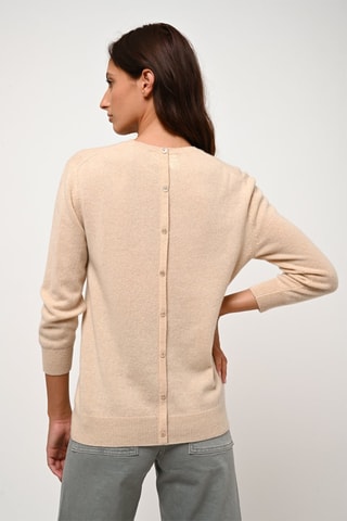 Pull Estaris 100% cachemire - Col rond boutonné dos - Sable