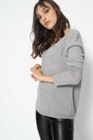 Pull Lanfon 100% cachemire, 2 fils - Encolure en U - Gris chiné