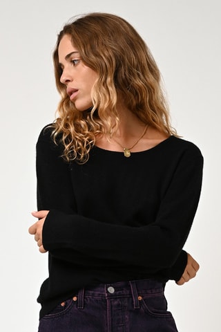 Pull Lanfon 100% cachemire, 2 fils - Encolure bateau - Noir