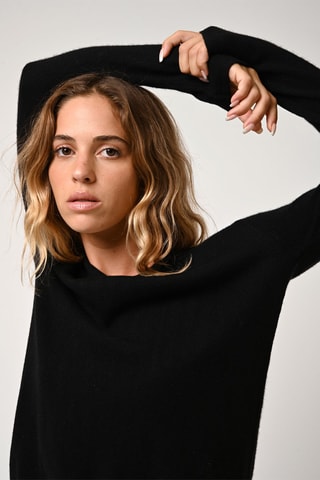 Pull Lanfon 100% cachemire, 2 fils - Encolure bateau - Noir