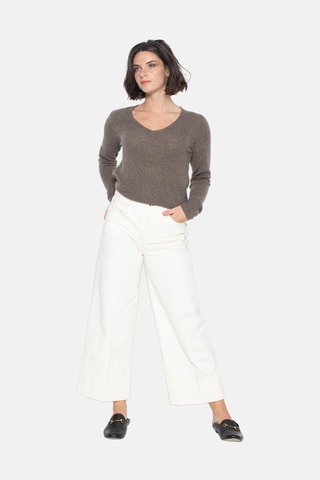 Pull Galise 100% cachemire, 2 fils - Col en V - Taupe chiné