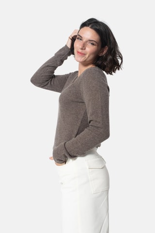 Pull Galise 100% cachemire, 2 fils - Col en V - Taupe chiné