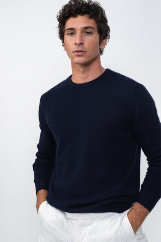 Pull Victo 100% cachemire, 4 fils - Col rond - Bleu marine