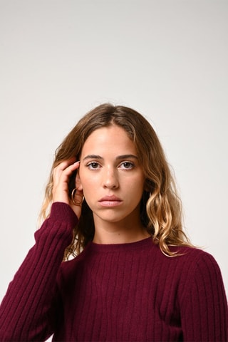 Pull Bella 100% cachemire, 2 fils - Col rond - Bordeaux