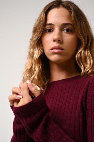 Pull Bella 100% cachemire, 2 fils - Col rond - Bordeaux