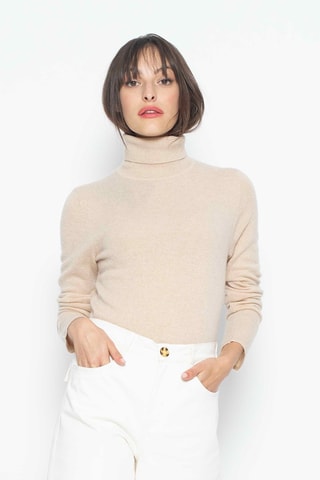 Pull Bise 100% cachemire, 2 fils - Col montant - Beige
