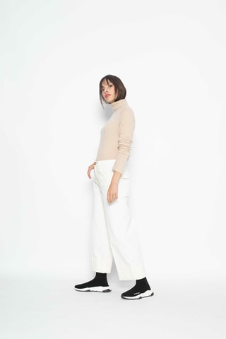 Pull Bise 100% cachemire, 2 fils - Col montant - Beige