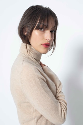 Pull Bise 100% cachemire, 2 fils - Col montant - Beige