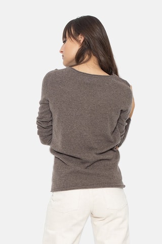 Pull Criou 100% cachemire, 2 fils - Encolure bateau - Taupe chiné