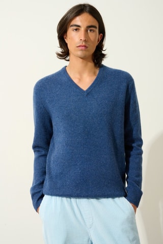 Pull Victor 100% cachemire, 4 fils - Col en V - Océan chiné