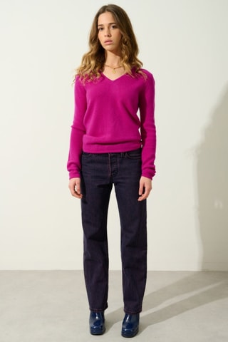 Pull Chelsea 100% cachemire, 4 fils - Col en V - Violet 