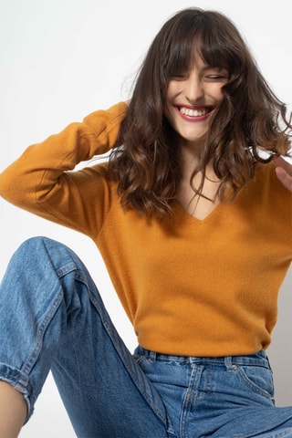 Pull Galise 100% cachemire, 2 fils - Col en V - Moutarde